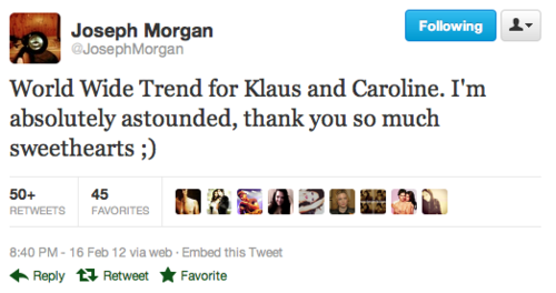 Joseph Morgan tweets about KC♥