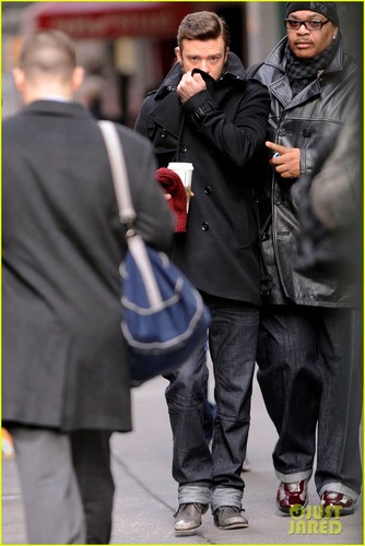 Justin Timberlake heading to the set of "Inside Llewyn Davis"