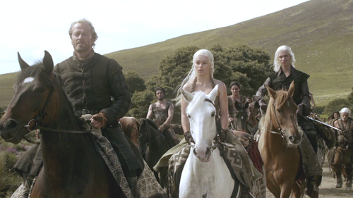 Daenerys and Viserys with Jorah and Dothraki