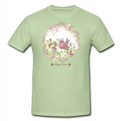  Two Lovely Bunnies in Wreath - Happy Easter T-Shirt