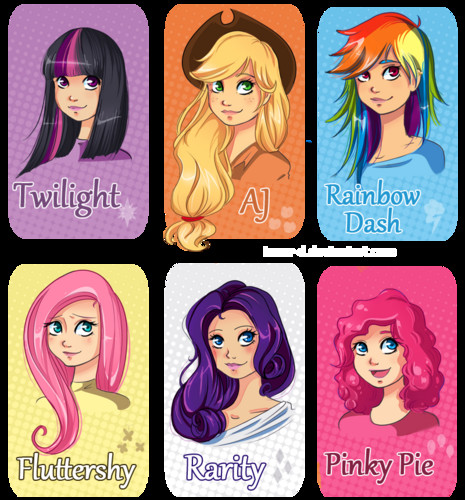 Me (Fluttershy), Rarity, Applejack, Pinky, Rainbow and Twilight as humans 1