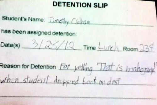  Funny Detention Slip