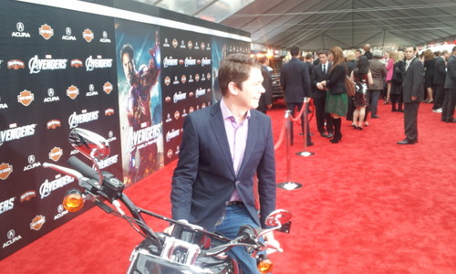  damianmcginty riding the @avengers motorcycle on the world premiere red carpet