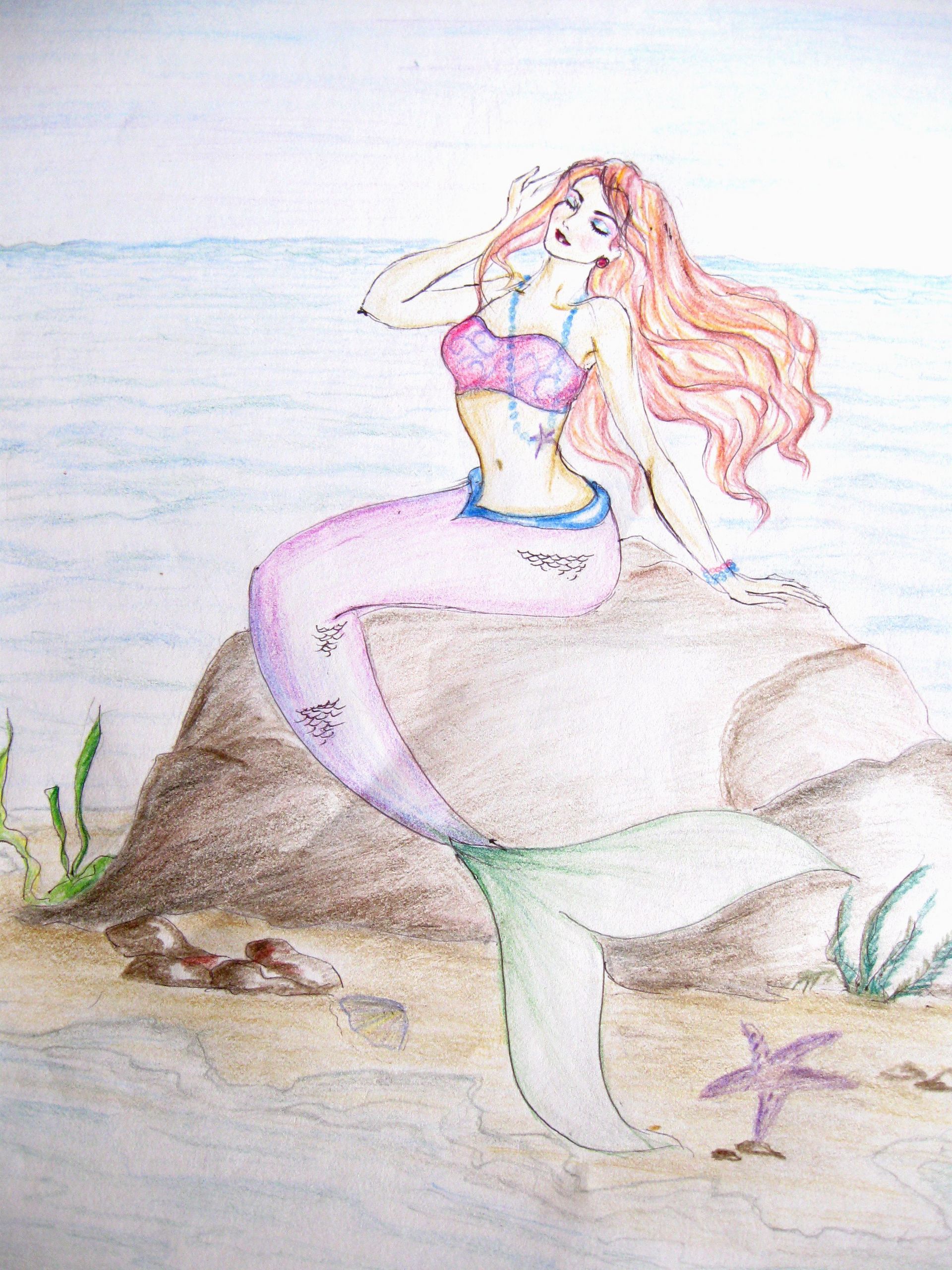 Simple Mermaid Sketch Drawing for Girl