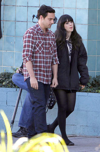 Stars On The Set Of "New Girl" In Los Angeles