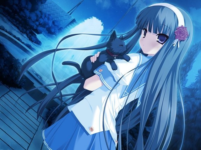 10. Anime girl with curly blue hair and animal companion - wide 2