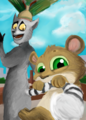 Baby Fossa loves King Julien ( and his yummy tail!) - penguins-of-madagascar fan art