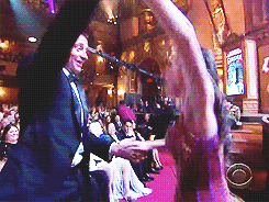 Hugh Jackman at the 2012 Tony Awards dancing during Godspell number