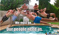 Photogenetic guys jumping into a pool - random photo