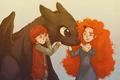 Merida Meets Toothless and Hiccup - how-to-train-your-dragon fan art