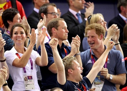 Prince William, Duke of Cambridge and Prince Harry during Day 6 of the London 2012 Olympic Games 