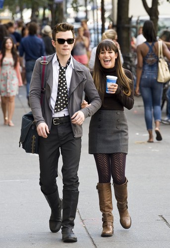  Chris Colfer & Lea Michele On Set in New York