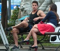 Lea Michele & Dean Geyer Filming On A Bench In New York City - glee photo