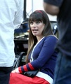 Lea Michele & Dean Geyer Filming On A Bench In New York City - glee photo