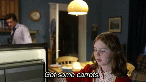  Caitlin as Amelia: 'Got some carrots.'