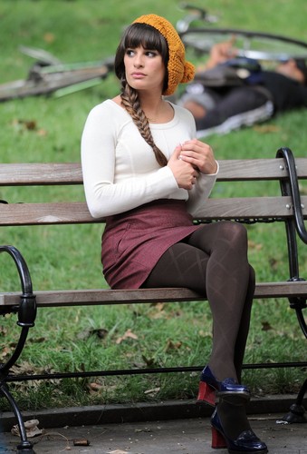  Lea Michele & Chris Colfer Filming At A Park In New York City