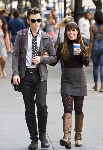 Lea Michele & Chris Colfer On Set In New York