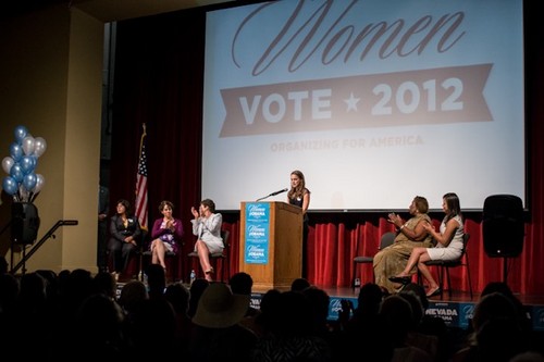 Speaking at the Nevada Women Vote 2012 Summit at the Fifth Street School Auditorium, Las Vegas (Augu