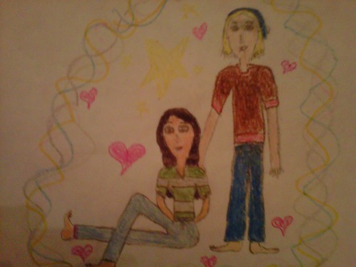  My terribly wonderful drawing of me and my boyfriend.