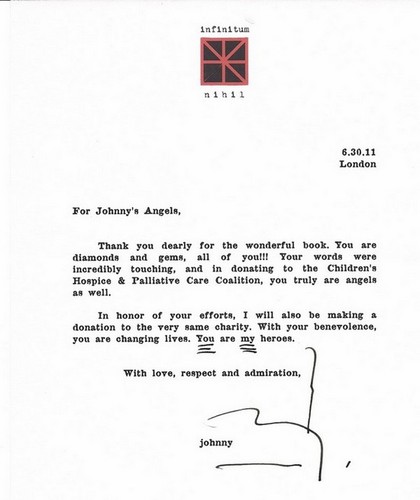  Letter to Johnnysangels.org