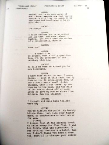  Original Song Deleted Rachel & Quinn Scenes Script, Page 2