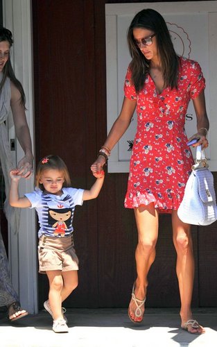 Alessandra Ambrosio at the Brentwood Country Mart with daughter Anja (August 21).