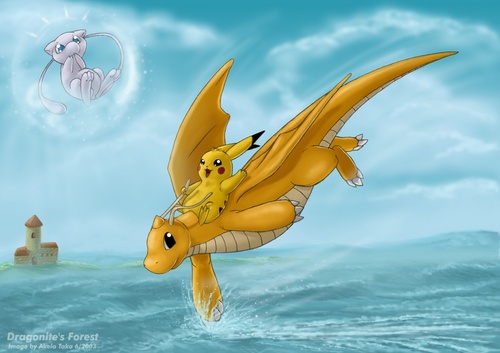  pikachu riding Dragonite
