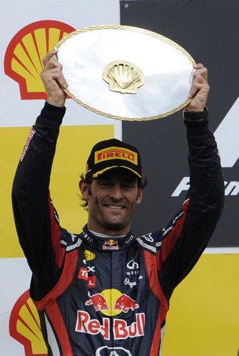 Webber celebrated his second place finish at Belgian Grand Prix, Spa-Francorchamps, August 28, 2011