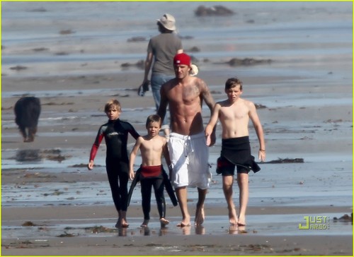  David Beckham: Shirtless Boogie Boarding with the Boys!