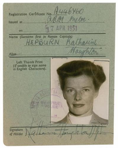  Katharine Hepburn's Certificate of Alien Registration