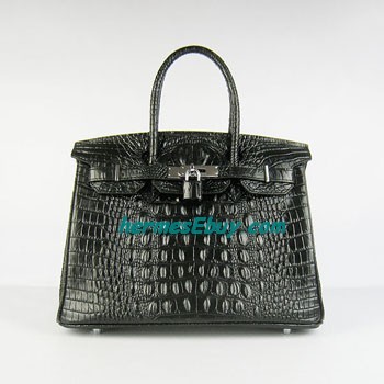  Hermes Birkin 30CM крокодил head vein handbag 6088 black