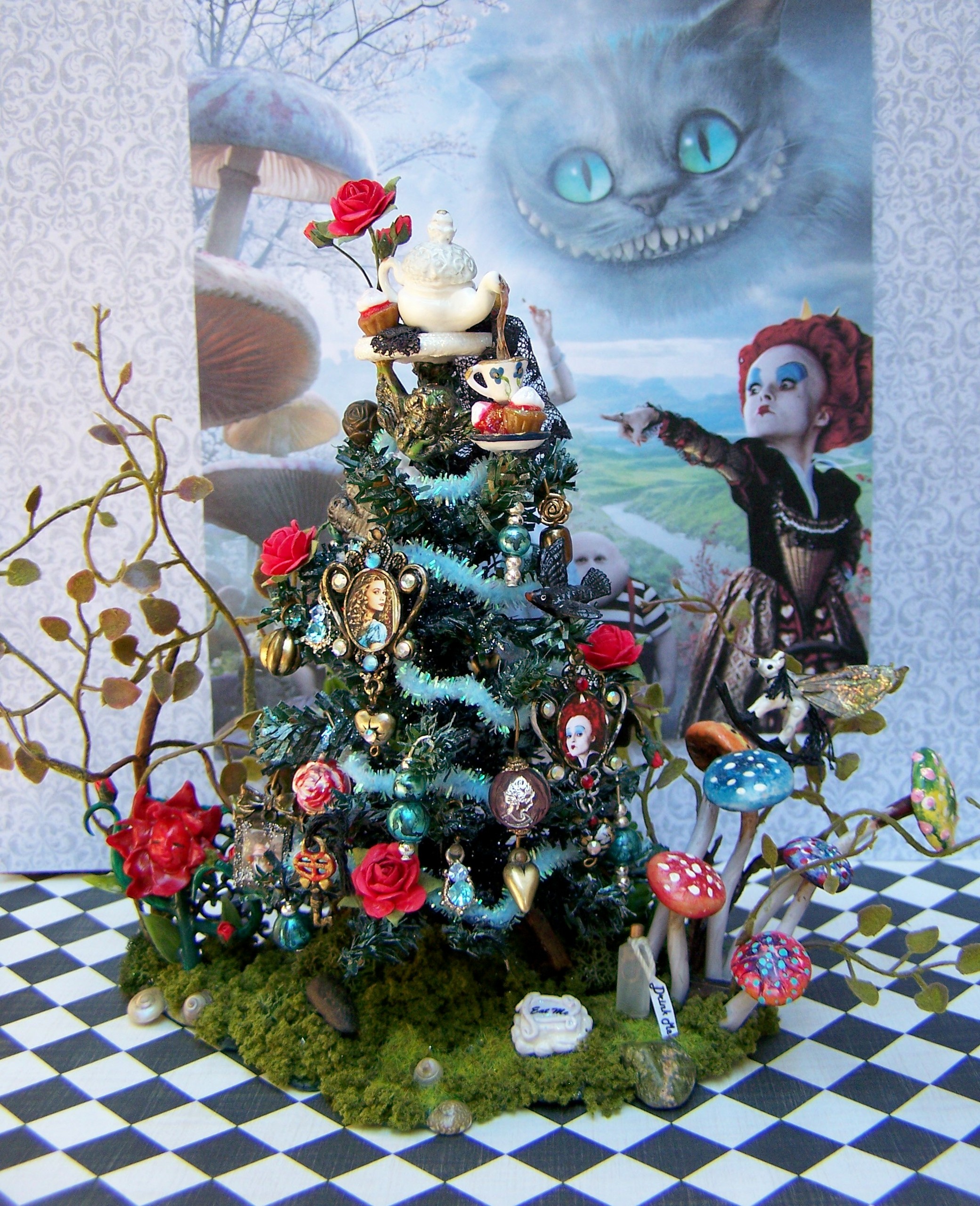 dollhouse miniature alice in wonderland-themed tree I made