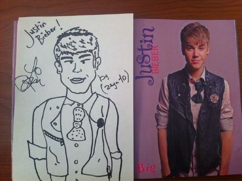  Zayn's drawing of Justin Bieber :)