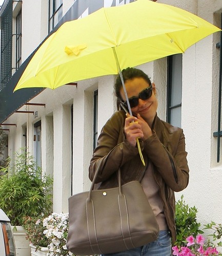  Jordana - Jordana holds her umbrella while running to a meeting in Hollywood, Mar 22, 2011