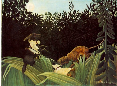  Scout Attacked kwa Tiger - Henri Rousseau