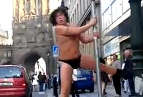 naked fat man dancing in the street