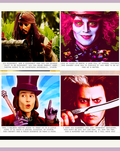  Captain Jack-Mad Hatter-Willy Wonka-Sweeney Todd