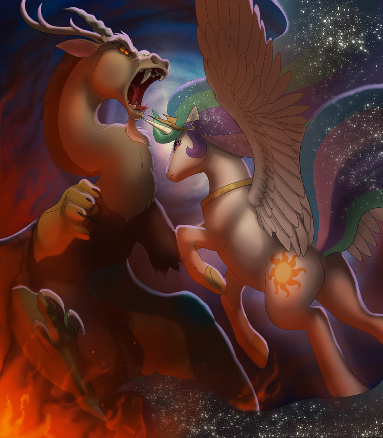 Discord and Celestia fights.