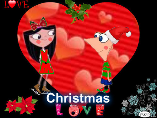  krisimasi love: Phineas and Isabella. Under the mistletoe