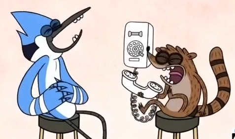  Mordecai and Rigby laughing their heads off