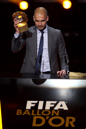  FIFA Ballon d'Or Gala 2011 - Pep Guardiola recieves the FIFA World Coach trophy