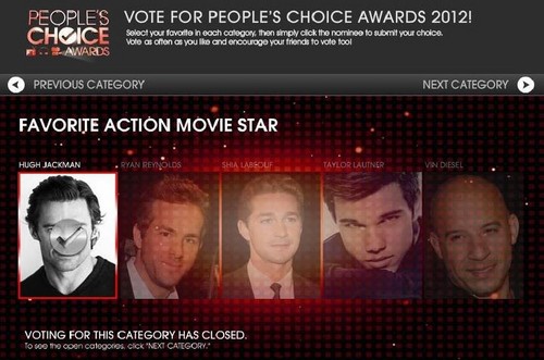  Hugh won as favoriete action movie star.