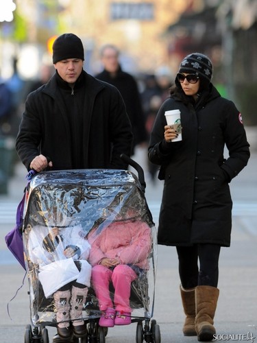 Matt Damon With His Wife And Daughters In New York City