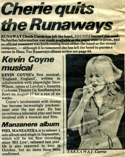Article about Cherie Currie Quiting The Runaways