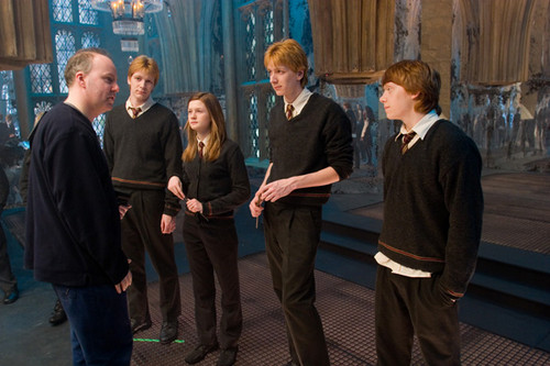  BTS: David Yates, Rupert Grint, James Phelps, Oliver Phelps, and Bonnie Wright
