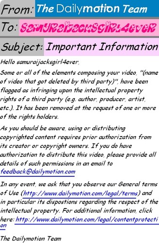 Dailymotion Important Information email
