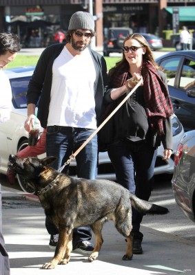  Ben and Jen PDA while take their dog for a walk