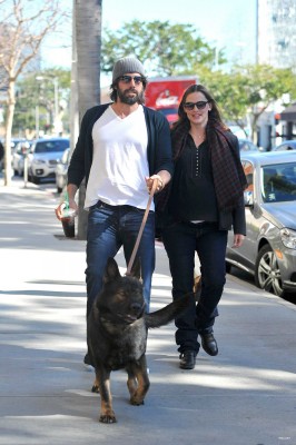  Ben and Jen PDA while take their dog for a walk