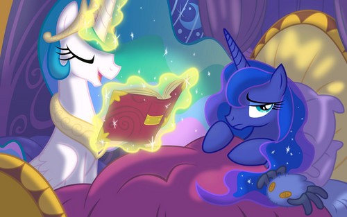  Celestia is leitura her little sister a bedtime story. :3
