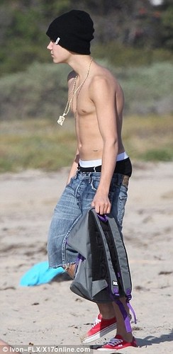 Justin bieber at family the beach in California
